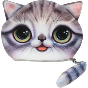 yueton 1Pack Cute 3D Cat Face Purse Creative Cat Coin Purse Kawaii Mini Wallet Lovely Kitty Small Change Purse with Zipper for Girls Women Boys