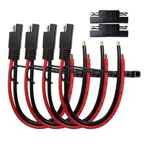 4PCs 10 AWG SAE Connector to Bare Wire Pigtail Pure Copper Cable with Dust Caps and 2PCs RP Adapters for Quick Connect Motorcyclist Solar Panel Battery Charging, Black, 4SAE&2RP