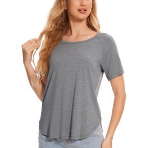 GYS Womens Pajama Tops Short Sleeve Shirts Summer Comfy Crew Neck Sleep T-Shirt