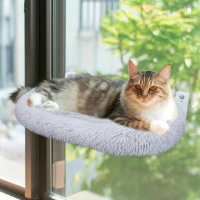 Cat Window Perch, Foldable Cat Hammock Window Seat with Soft Cotton Cushion, Soft and Comfortable Window Sill Cat Perch for Indoor Cats, Durable Metal Frame and 4 Suction Cups (Pink)