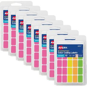 Avery Color-Coding Removable Labels, 1/2" x 3/4", Assorted Neon Colors, Non-Printable, 8 Packs, 4,200 Blank Labels Total (21928)