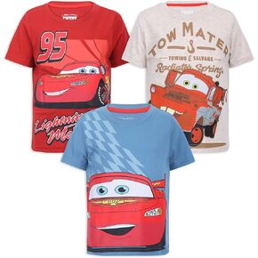 Disney Cars Boys’ 3 Pack T-Shirts for Toddler and Little Kids – Blue/Yellow/Red/White