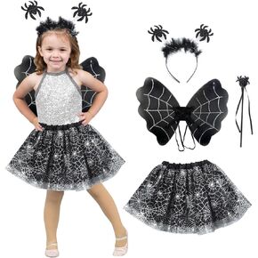 Halloween Bat Costume Set, Purple Tutu Skirt with Headband Wand Bat Wings, Cosplay Accessory Party Dress Up Kit