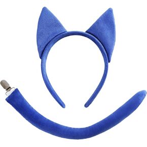 Blue Cat Ears Headband and Tail Set Plush Adult Halloween Cat Costume Accessories