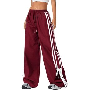 Women's Y2K Baggy Pants Bow Wide Leg Pants Striped Track Pants Elastic Waist Long Pants Sweatpants Parachute Pants