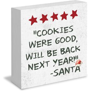 Funny Christmas Signs, Vintage Santa Reindeer Christmas Wooden Box Sign, Santa Claus Decor, Farmhouse Christmas Wood Signs for Home Office Desk Table Tabletop Shelf Decor, 5x5 Inch