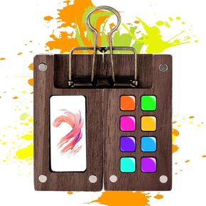 8 Grid Mini Portable Watercolor Palette with A Clip Wooden Travel Paint Palette Magnetic Palette Box for Drawing Gift Art Party Favors Kids Prizes Stocking Stuffers