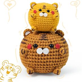Y-times Crochet Kit for Beginners,DIY Tiger Crochet Kit,Learn to Crochet for Adults Kids,Cute Tiger Knitting Kit Supplies,Accessories Including Yarn Hook -with Step-by-Step Video Tutorials