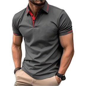 SweatyRocks Men's Golf Shirts Short Sleeve Collar Tennis Shirt Color Block Striped Work T-Shirt