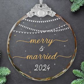 Wedding Gifts for Couples 2024 - Mr and Mrs Gifts - Wedding Registry Gifts Ideas - Wedding Gifts for Newlyweds, Bride - Bridal Shower Gifts - First Christmas Married Ornament 2024 Wooden and Acrylic
