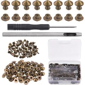 Rustark 100 Sets Bronze Cone Spikes and Studs with Setting Tools Kit 10mm x 4.7mm Metal Bullet Spikes Screw Back Punk Studs and Spikes Bullet Cone Rivets for DIY Leather Craft Clothing Shoes Bag