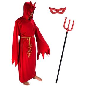 Gardening Will Men's Red Devil Angular Hooded Robe Tunic Halloween Easter Party Cosplay Costume