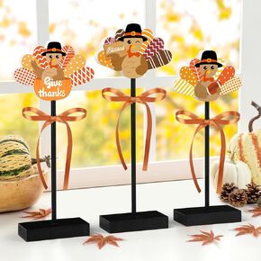 3 Pcs Thanksgiving Tiered Tray Decor Wooden Turkey Thanksgiving Table Decorations Indoor Fall Sign for Thanksgiving Home and Party Decor (Turkey Ripe)