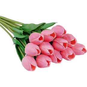 12 Pcs White Tulips Artificial Flowers Real Touch Flowers Bouquet for Wedding Party Arrangements Fake Tulips Single Stem Faux Silk White Flowers for Vase Table Centerpiece Home Decoration