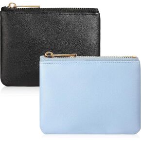 2 Pack Vegan Leather Coin Purse Pouch Change Purse With Zipper For Men Women Black
