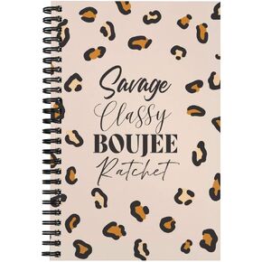 Softcover Boss Babe 5.5" x 8.5" Spiral Notebook/Journal, 120 College Ruled Pages, Durable Gloss Laminated Cover, Gold Wire-o Spiral. Made in The USA