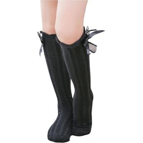 MakeMeChic Girl's Bow Decor Over The Knee Scallop Trim Stockings Cute Socks