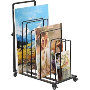 lukar Art Canvas Storage Rack with Casters Adjustable Canvas Board Storage Rack Metal Storage Stand for Canvas Boards, Drawing Board, Panels, Printed Matter, Paper Pad for Art Studios