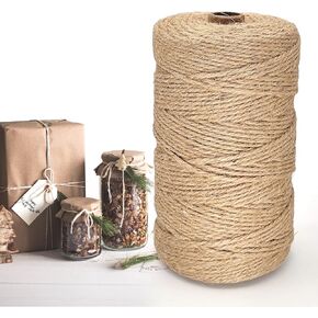 Twine String Jute Rope 3mm 656FT for Christmas Crafts Gift Wrapping Gardening Climbing Plant, Burlap String for Handmade Arts, Brown Hemp Cord for Halloween Wedding Decoration
