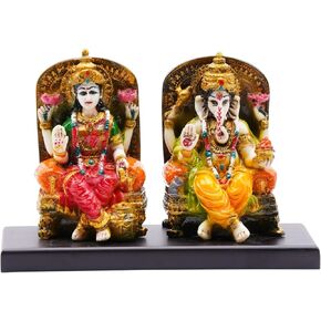 Vedic Charya Laxmi Ganesha Polyresin Statue (8x5x3.5 Inch) - Ideal for Home, Office, Pooja Decoration - Perfect Diwali Gift - Hindu God Ganesha Idol with Lakshmi Goddess Statue