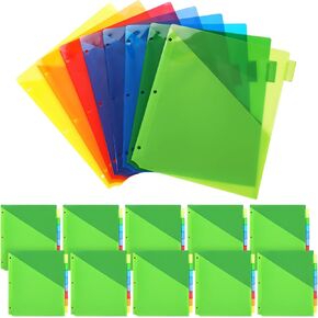 Eersida Translucent Two Pocket Plastic Dividers for 3 Ring Binders 8 Tab Binder Dividers Letter Size Multicolor Binder Dividers(10 Sets)