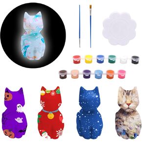 6.4 Inches Paint Your Own Cat Lamp Kit, Arts Crafts Kit DIY Crafts Night Light Art Supplies For Boys Girls Age 8-12, Cat Lover Crafts Gifts for Kids Bedroom Decor Holiday Birthday Halloween Party