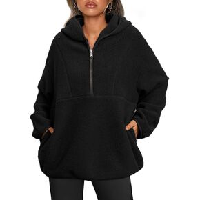 بلوفر نسائي من Glamaker بغطاء للرأس كبير الحجم مصنوع من الصوف الغامض وربع سحاب وملابس خريفية مع جيوب in Kuwait