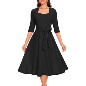 HomRain Women's Formal Cocktail Dresses Flared Wedding Guest with 3/4 Sleeves A-Line Tea Party Modest Church Dress