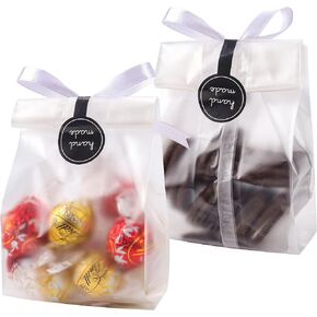 YunKo Cookie Bags for Gift Giving Cellophane Clear Treat Bags for Favors Mini Loaf,Bundt Cake,Hot Cocoa Bomb Packaging With Stickers(100PACK,Translucent)