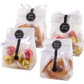 YunKo Cookie Bags for Gift Giving Cellophane Clear Treat Bags for Favors Mini Loaf,Bundt Cake,Hot Cocoa Bomb Packaging With Stickers(100PACK,Translucent)