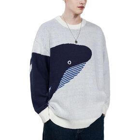 Vamtac Mens Vintage Oversize Cow Sweater Long Sleeve Round Neck Knitted Grassland Pullover Jumper Unisex Streetwear Sweaters