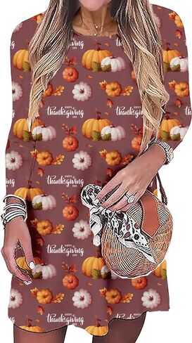 Women Happy Thanksgiving Pumpkin Tunic Dress Turkey Gobble Harvest Floral Mini Dress Thankful Grateful Fall Dresses in Saudi Arabia