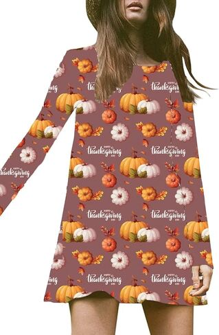 Women Happy Thanksgiving Pumpkin Tunic Dress Turkey Gobble Harvest Floral Mini Dress Thankful Grateful Fall Dresses in Saudi Arabia