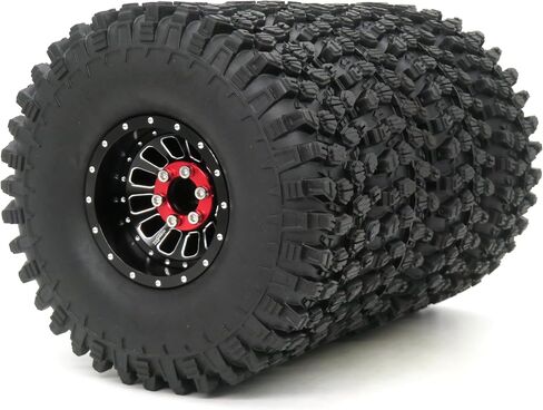 HOBBYSOUL RC 1.9 Tires Height 4.72'' Tyres & Aluminium 1.9 Beadlock Wheels Adjustable 4 Negative Offsets Black Rims For 1:10 Mud Crawler TRX4 SCX10 Gen8,(4-Pack) in Kuwait