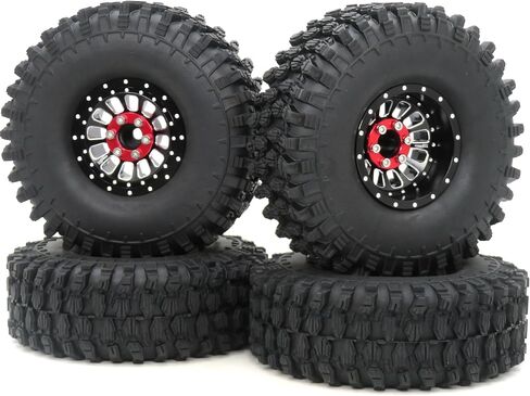 HOBBYSOUL RC 1.9 Tires Height 4.72'' Tyres & Aluminium 1.9 Beadlock Wheels Adjustable 4 Negative Offsets Black Rims For 1:10 Mud Crawler TRX4 SCX10 Gen8,(4-Pack) in Kuwait