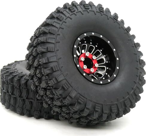 HOBBYSOUL RC 1.9 Tires Height 4.72'' Tyres & Aluminium 1.9 Beadlock Wheels Adjustable 4 Negative Offsets Black Rims For 1:10 Mud Crawler TRX4 SCX10 Gen8,(4-Pack) in Kuwait