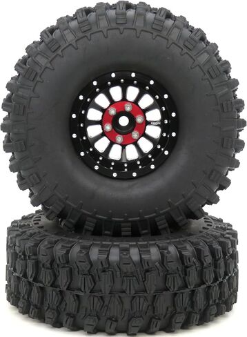 HOBBYSOUL RC 1.9 Tires Height 4.72'' Tyres & Aluminium 1.9 Beadlock Wheels Adjustable 4 Negative Offsets Black Rims For 1:10 Mud Crawler TRX4 SCX10 Gen8,(4-Pack) in Kuwait