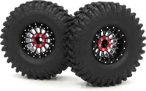 HOBBYSOUL RC 1.9 Tires Height 4.72'' Tyres & Aluminium 1.9 Beadlock Wheels Adjustable 4 Negative Offsets Black Rims For 1:10 Mud Crawler TRX4 SCX10 Gen8,(4-Pack) in Kuwait
