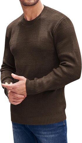 Beotyshow Men's Long Sleeve Crew Neck Casual Textured Sweaters Heavyweight Pullover Jumper in Saudi Arabia