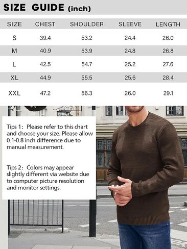 Beotyshow Men's Long Sleeve Crew Neck Casual Textured Sweaters Heavyweight Pullover Jumper in Saudi Arabia