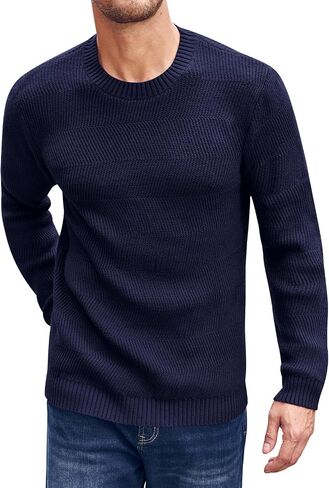 Beotyshow Men's Long Sleeve Crew Neck Casual Textured Sweaters Heavyweight Pullover Jumper in Saudi Arabia