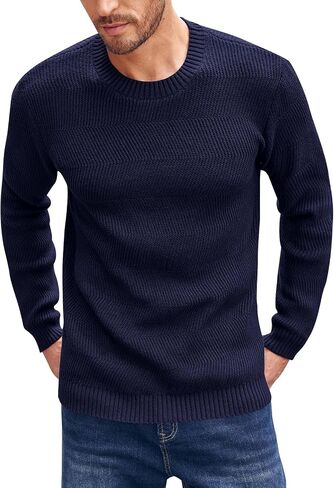 Beotyshow Men's Long Sleeve Crew Neck Casual Textured Sweaters Heavyweight Pullover Jumper in Saudi Arabia