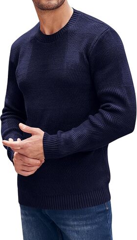 Beotyshow Men's Long Sleeve Crew Neck Casual Textured Sweaters Heavyweight Pullover Jumper in Saudi Arabia