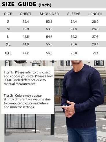 Beotyshow Men's Long Sleeve Crew Neck Casual Textured Sweaters Heavyweight Pullover Jumper in Saudi Arabia
