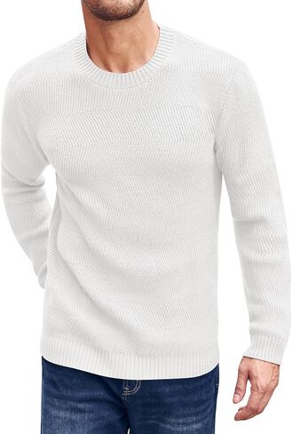 كنزة صوفية رجالية بأكمام طويلة ورقبة دائرية من Beotyshow كاجوال ذات ملمس ثقيل الوزن in Kuwait