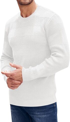 كنزة صوفية رجالية بأكمام طويلة ورقبة دائرية من Beotyshow كاجوال ذات ملمس ثقيل الوزن in Kuwait