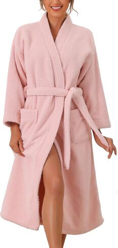 cheibear Womens Fluffy Fleece Robe Long Sleeve Thick Plush Self Tie Long Bathrobe for After Shower Spa Bath Suana in Saudi Arabia