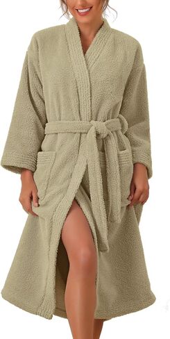 cheibear Womens Fluffy Fleece Robe Long Sleeve Thick Plush Self Tie Long Bathrobe for After Shower Spa Bath Suana in Saudi Arabia