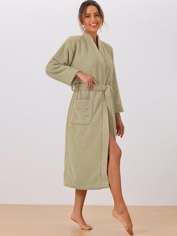 cheibear Womens Fluffy Fleece Robe Long Sleeve Thick Plush Self Tie Long Bathrobe for After Shower Spa Bath Suana in Saudi Arabia
