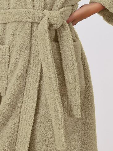 cheibear Womens Fluffy Fleece Robe Long Sleeve Thick Plush Self Tie Long Bathrobe for After Shower Spa Bath Suana in Saudi Arabia
